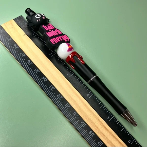 Bad Witch Energy Kawaii Bat Handmade Beaded Pen Halloween Emo Goth - Picture 5 of 5